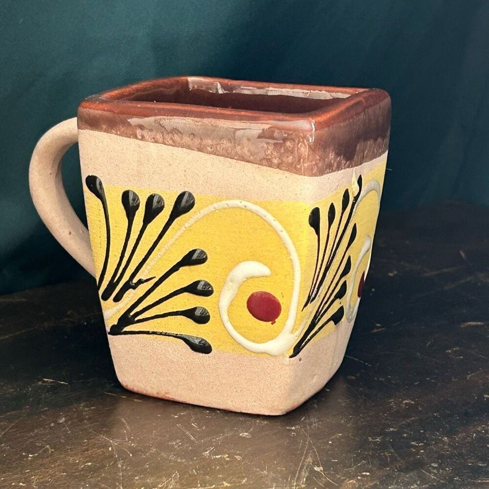 Hand Decorated Clay Coffee Mug Made In Mexico